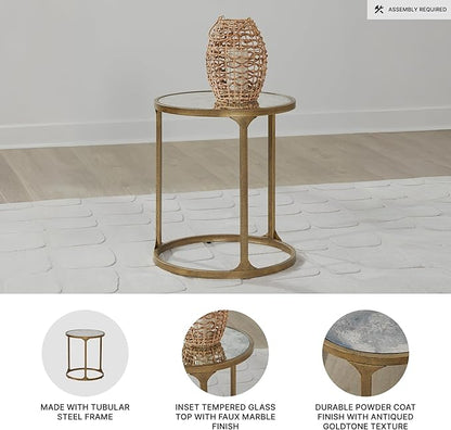 Signature Design by Ashley Korajane Transitional Metal End Table with Tempered Glass Top, Metallic