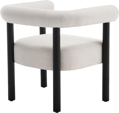 Barrel Accent Chair, Linen Upholstered Armchair, Mid-Century Modern Accent Chair with Curved Backrest and Wood Legs for Living Room, Bedroom, Office, Beige