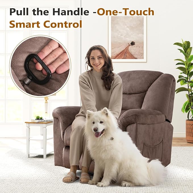 ANJ 2PCS Oversized Rocker Recliner Chairs Set, Manual 360° Swivel Recliners, Comfy Glider Rocking Chairs for Big Man, Extra Wide Overstuffed Reclining Chairs with Side Pocket for Living Room, Camel
