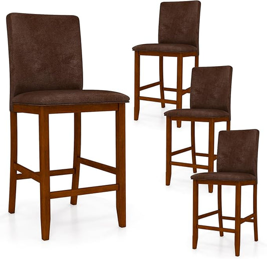 COSTWAY Counter Barstools Set of 4, 26 Inch Counter Height Stools with Upholstered Seat & Backrest, Armless High-Top Chairs with Rubberwood Legs for Kitchen Island, Dining Room, Pub
