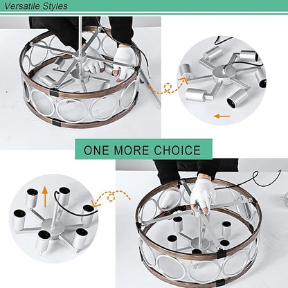 Silver Farmhouse Chandelier Light Fixture, 4-Light Kitchen Lighting Fixture Ceiling Mount, Rustic Round Ceiling Hanging Kitchen Island Lighting for Dining Room Bedroomxture