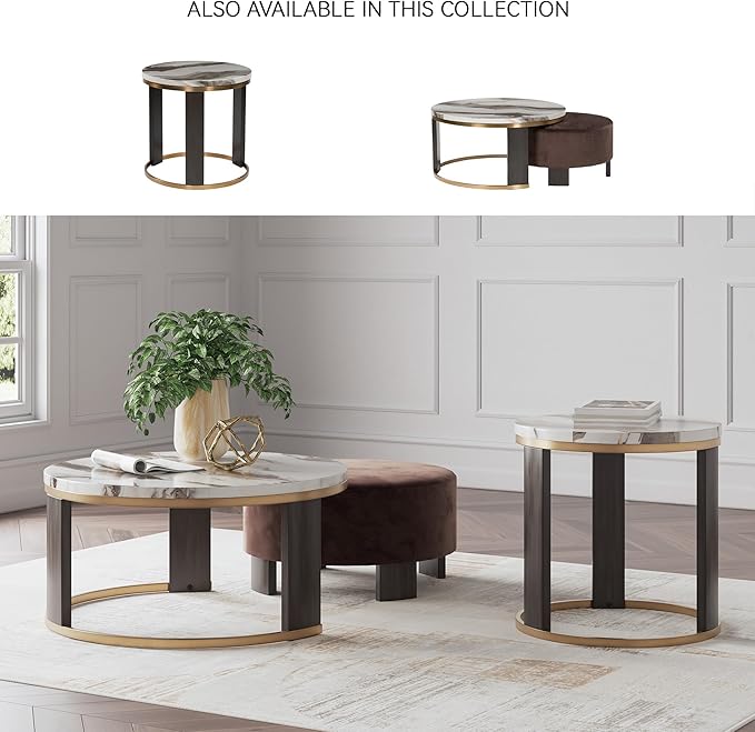 Signature Design by Ashley Jazmore Contemporary Faux Marble End Table with Metal Frame, White & Black