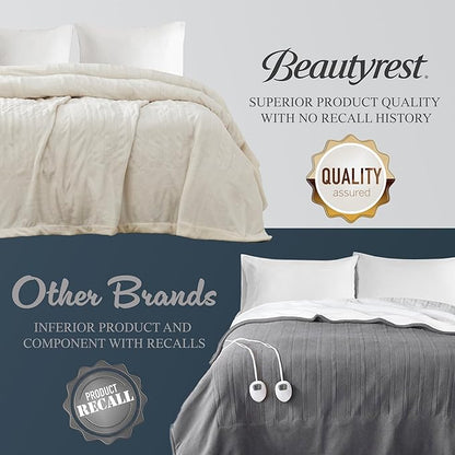 Beautyrest Heated Electric Blanket for Cold Weather, Fast Heating Heated Blanket, Auto Shut Off, Virtually Zero EMF, Multi Heat Setting, UL Certified, Ivory Full (84 inx80 in)