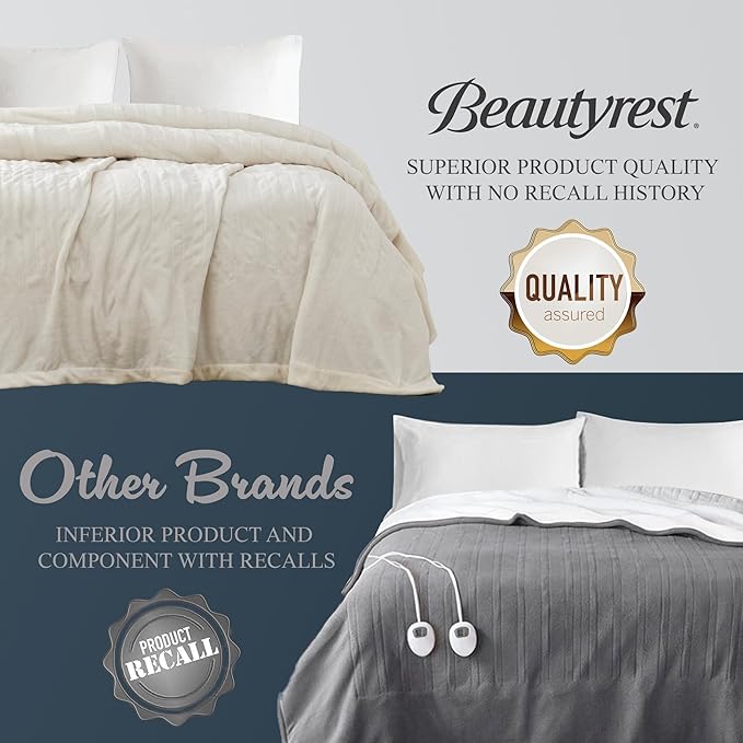 Beautyrest Heated Electric Blanket for Cold Weather, Fast Heating Heated Blanket, Auto Shut Off, Virtually Zero EMF, Multi Heat Setting, UL Certified, Ivory King (90 inx100 in)