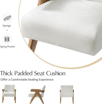 HULALA HOME Modern Accent Chair, Upholstered Arm Chair with Solid Wood Frame, Comfortable Padded Seat and Back, for Living Room, Bedroom, Ivory