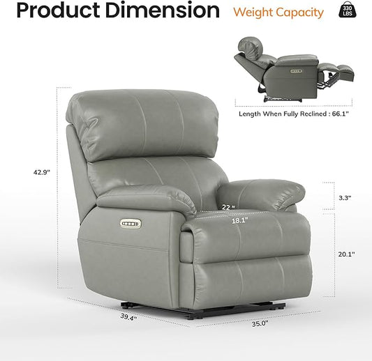 COLAMY Triple Motors Power Recliner Chair with Power Headrest & Lumbar Support Independent Adjustment for Living Room, Leather Electric Recliner Sofa Chair, Gray