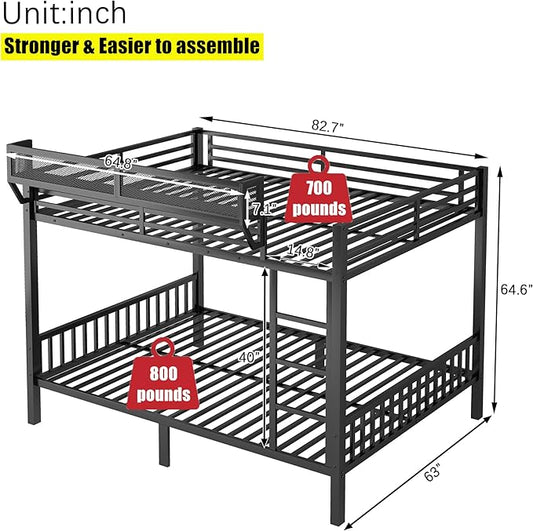 Latest Upgrade & Stronger Steel Queen Over Queen Bunk Bed, Heavy Duty Thickened More Rust-Proof Metal Bunk Queen Bed with Enhanced Legs & Slats (Easier Assembly)