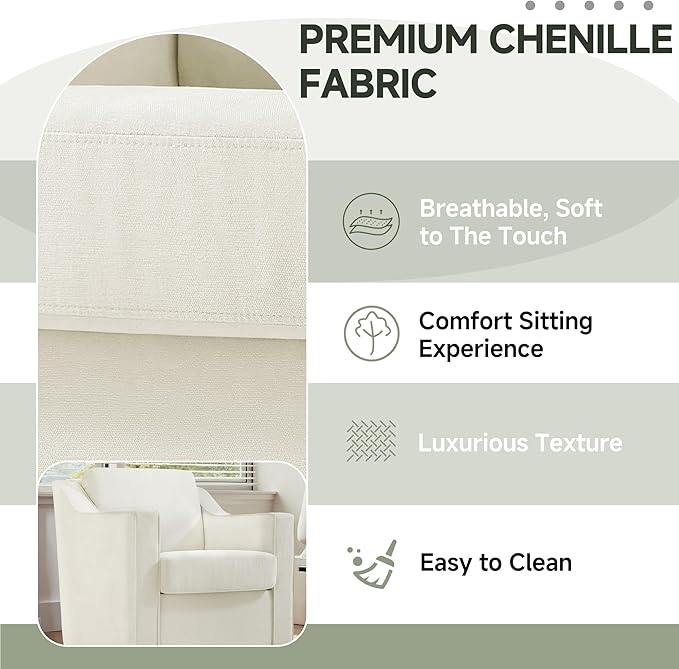 UIXE Swivel Accent Chair, Chenille Upholstered Arm Chair for Living Room, Modern Club Armchair Comfy Single Sofa Bedroom Reading Seat with Lumbar Pillow - Cream Beige