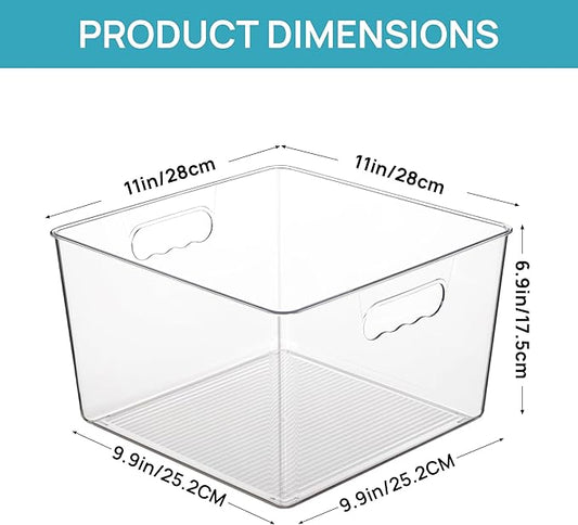 Vtopmart 4 Pack Extra Large Clear Plastic Storage Bins,11x11 Cube Acrylic Organizer Square Containers with Handle for Pantry,Closet,LaundryRoom,Kitchen,Bathroom,UnderSink Organization