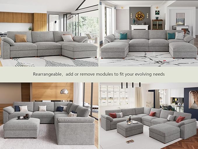EASE MOOSE Oversized L Shape Sectional Couch,Extra Large Deep seat Gray Sectional Modular Sofa for Living Room,Light Gray