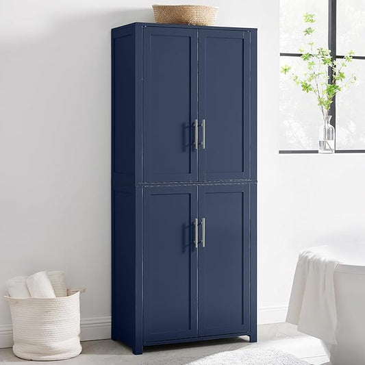 Crosley Furniture Savannah Tall Pantry Storage Cabinet with Shelves, Kitchen, Dining, or Laundry Room, Navy