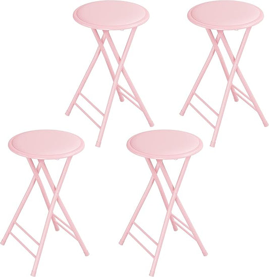 Lavish Home Set of 4 Counter Height Bar Stools – 24-Inch Backless Folding Chairs with 225lb Capacity for Kitchen, Rec Room, or Game Room (Pink)