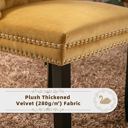 Velvet Upholstered Dining Chairs Set of 6, Modern Style Kitchen Side Chairs with Nailhead Trim and Wood Legs,Metal Pulling Ring for Dining Room Living Room(Gold,Set of 6)