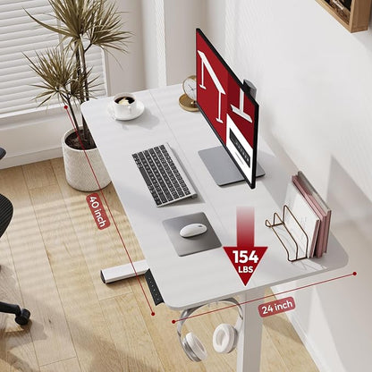 SANODESK Electric Standing Desk 40x24 Inch Height Adjustable Stand Up Desk Home Office Computer Workstation Sit Stand Home Office Desk with Splice Board (White Frame + White Top)