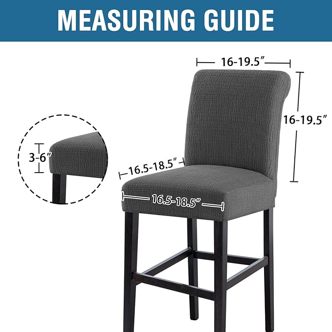 H.VERSAILTEX 100% Waterproof Barstool Covers Slipcovers Stretch Pub Counter Stool Chair Covers Height Stool Seat Covers Removable Stool Covers Jacquard Crizzle Pattern Chair Seat Covers Set Of 4, Grey
