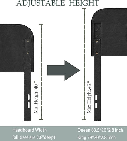 Tufted Upholstered Headboard Queen Size, Button Adjustable Height Queen Head Board Only, Sturdy and Durable Solid Wood with Nailhead Trim Headboards, Ideal for Bedroom, Dorm, Guest Room,Black