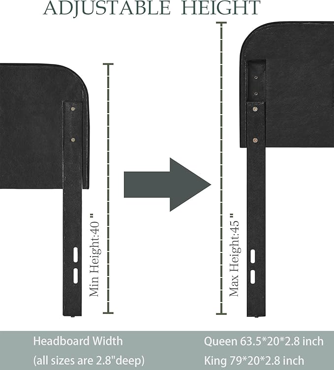 Tufted Upholstered Headboard King Size, Button Adjustable Height King Head Board Only, Sturdy and Durable Solid Wood with Nailhead Trim Headboards, Ideal for Bedroom, Dorm, Guest Room,Black