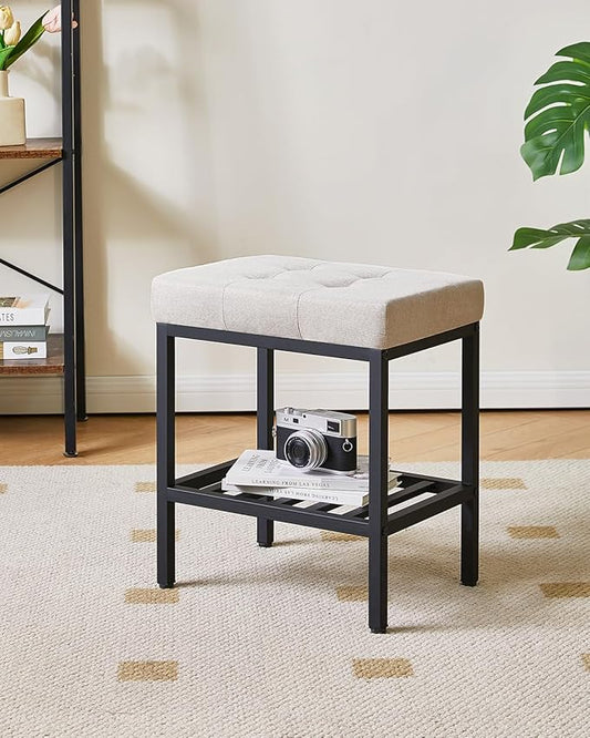 IBUYKE Rectangular Makeup Stool with Adjustable Feet and Storage Space, Footrest Chair, Linen Seat Vanity Stool, Multi-Use as Small Side Table or Ottoman, for Bedroom, Linen WBD017Y