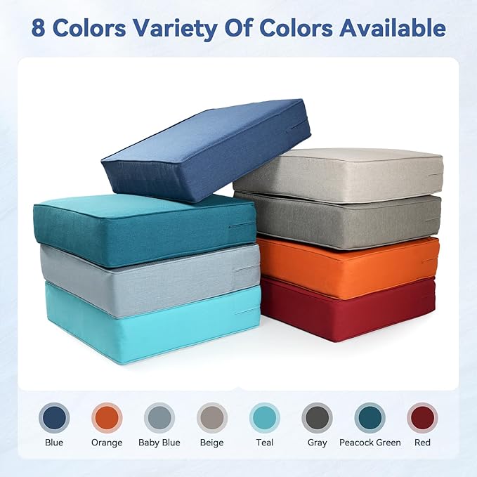 Luxury 6" Outdoor Cushions for Patio Furniture, 24x24x6" Thick Seat Cushion Set of 4, Fade Resistant Couch Chair Replacement Cushions High Density Deep Wicker Chair Cushion w/ Removable Cover, Blue