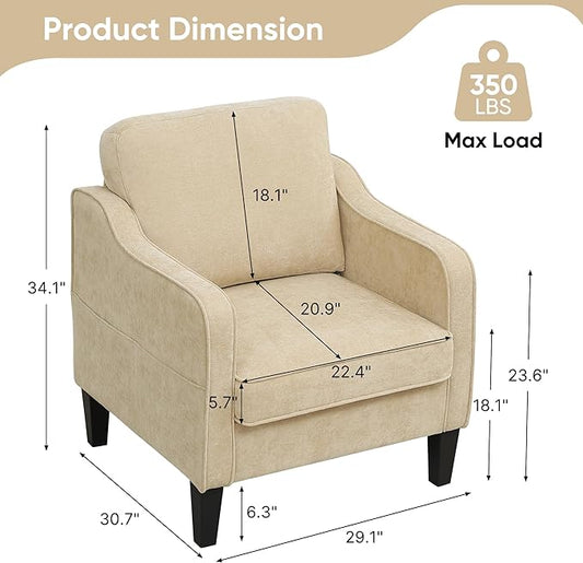 Accent Chairs Set of 2, Upholstered Living Room Chairs with Side Pocket, Mid Century Modern Reading Chair for Bedroom, Comfy Armchair Single Sofa Side Chair for Office, Small Room, Light Brown