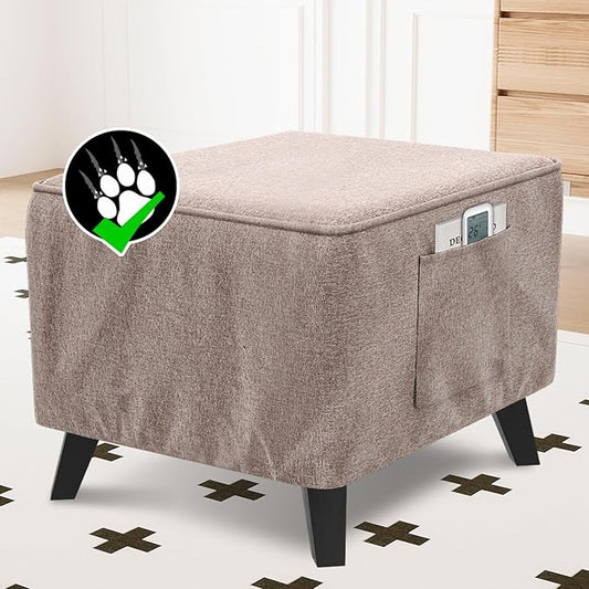 H.VERSAILTEX Ottoman Cover Square Fit Length 36"-37" Footrest Linen Look Square Soft Ottoman Covers Slipcover Storage Ottoman Cover Foot Stool Cover with Elastic Bottom - Heather Taupe
