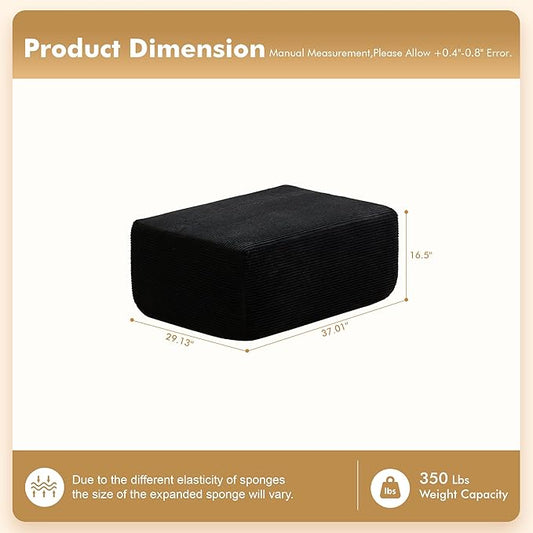 37.1" Ottoman for Couch, Plush Corduroy Memory Foam Ottoman Cloud Boneless Sectional Couch for Living Room Foot Stools No Assembly Require, Stripe Corduroy,Black