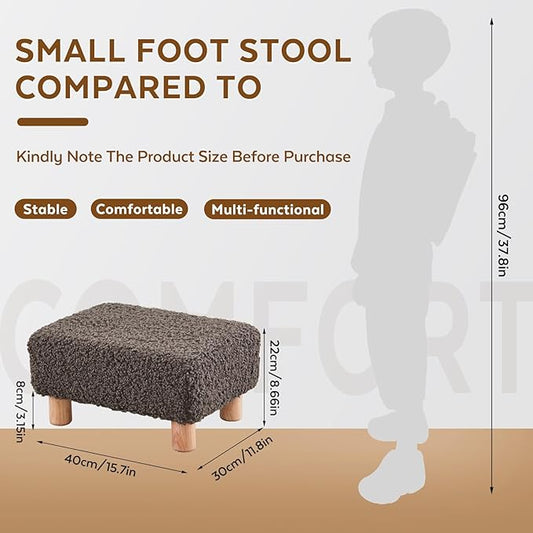 Small Foot Stool Ottoman, Sherpa Footstool Ottoman Foot Rest for Couch, Rectangle Footstools and Ottomans Small for Living Room, Entryway and Bedroom (Brown)