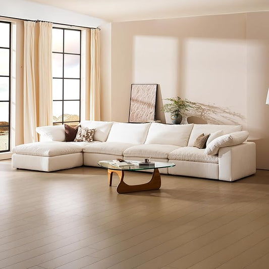 Modular Sectional Sofa, 141.7" L Shaped Modern Sofa Modular Sectional Cloud Couch with Ottoman, Modern Cloud Sectional Couches for Living Room, Deep Seat Sofa with Washable Cover