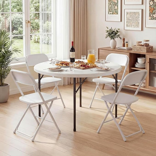 Magshion Plastic Folding Chairs 4 Pack White Foldable Dinning Chairs for Wedding Parties Event Outdoor Indoor Lightweight Chair 330lbs Capacity