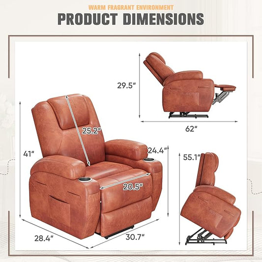 Flamaker Power Lift Recliner Chair Electric Lift Recliner for Elderly Power Lift Recliner Chair with Cup Holders Side Pockets for Living Room (Leather, Gray)
