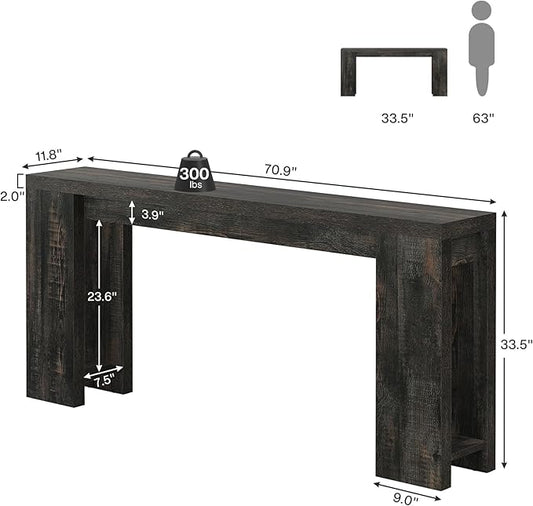 Tribesigns 70.9-Inch Long Console Table, Farmhouse Wooden Entryway Sofa Table Behind Couch, Narrow Entry Console for Living Room, Hallway, Entrance, Foyer, Black