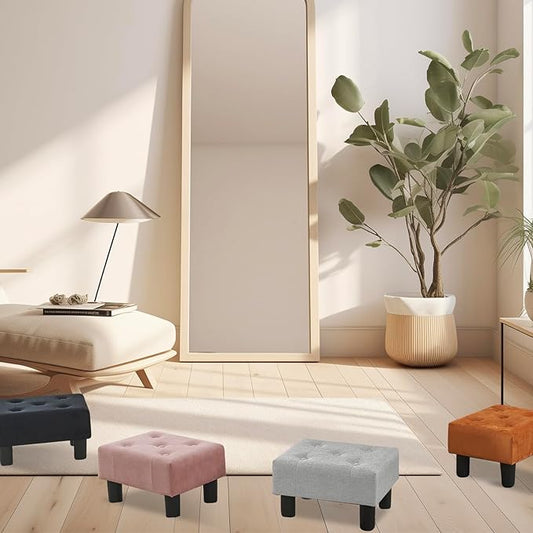Poofzy Small Foot Stool Ottoman, Linen Ottoman Foot Rest with Legs, Rectangle Foot Rest for Couch, Footstools and Ottomans Small for Living Room and Entryway (Light Gray)