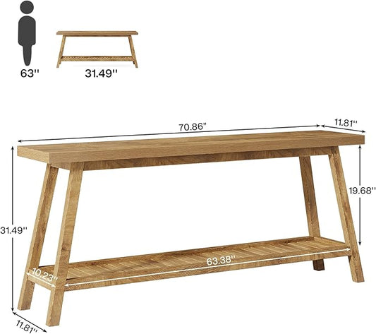 Tribesigns Farmhouse Console Entryway Table: 70.9 Inches Extra Long Console Table for Entryway, 2-Tier Narrow Wood Foyer Sofa Couch Table for Hallway, Entrance, Living Room, Yellow Brown
