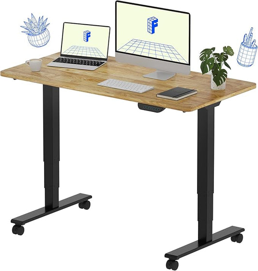 FLEXISPOT E6 MAX Solid Wood Dual Motor 48x24 Inch 3-Stage Heavy Duty Standing Desk, 330lbs Weight Capacity, Height Adjustable Desk w/Cable Management & Wheels(Butcher Block Rubberwood + Black Frame)