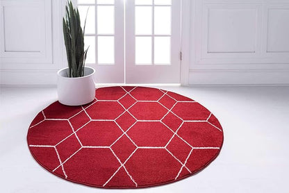 Unique Loom Trellis Frieze Collection Area Rug - Geometric (4' 1" Round Red/Ivory)