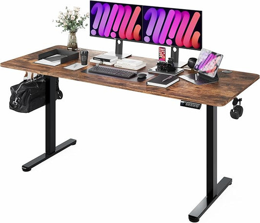 Monomi Electric Standing Desk, 71 x 31.5 inches Height Adjustable, Ergonomic Home Office Sit Stand Up Desk with Memory Preset Controller (Rustic Brown Top/Black Frame)