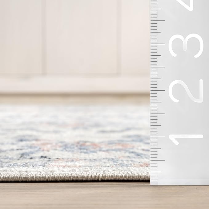 nuLOOM Everlee Medallion 2x6 Machine Washable Runner Rug for Living Room Bedroom Dining Room Entryway Hallway Kitchen, Blue/Ivory