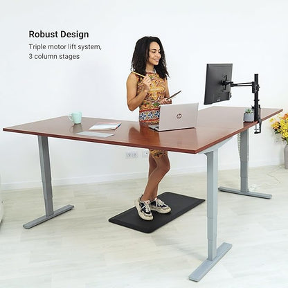 Progressive Desk Stand Up Height Adjustable Standing Desk - L Shaped 85" x 72" Corner Computer Rising Workstation Electric Table - White Frame, Gray Oak Top