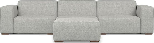 SIMPLIHOME Rex Modular Sofa and Ottoman Set in 100% Recycled Polyester Tightly Woven Performance Fabric, Pale Grey, 122-inch-wide 3-Seater Couch and Matching 34-inch-wide Ottoman for Living Room