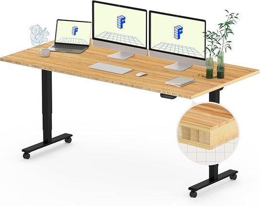 FLEXISPOT E6 MAX Bamboo 60x30 Inch Dual Motor 3-Stage Heavy Duty Standing Desk, 330lbs Weight Capacity, Height Adjustable Desk w/Cable Management & Wheels (Solid Bamboo Desktop + Black Frame)