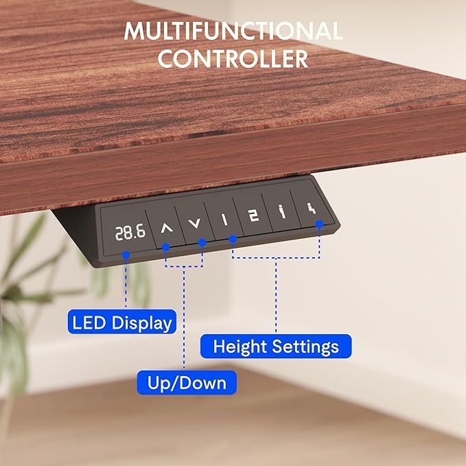 FLEXISPOT EN2 Whole-Piece Standing Desk with Clamp Power Strip, 60 x 24 Electric Stand Up Height Adjustable Desk with Cable Management (White Frame + 60" Mahogany Desktop, 2 Packages)