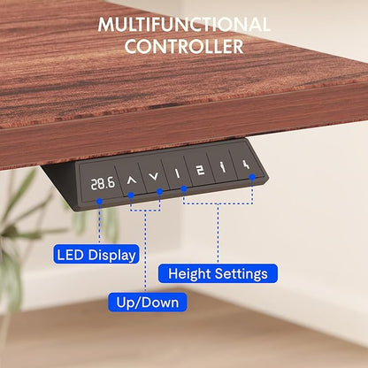 FLEXISPOT EN2 Whole-Piece Standing Desk with Clamp Power Strip, 60 x 24 Electric Stand Up Height Adjustable Desk with Cable Management (White Frame + 60" Mahogany Desktop, 2 Packages)