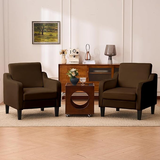 Accent Chair for Living Room, Modern Velvet Living Room Chairs with Wide Backrest, Upholstered Comfy Chair with Cushion, Oversized Sofa Chairs with Wood Legs, Single Armchairs, Brown