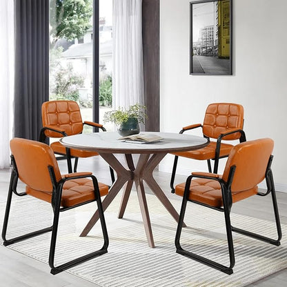 CLATINA Waiting Room Chairs with Padded Arms Leather Guest Chair no Wheels for Office Reception and Conference Desk with Sled Base Orange, 2PK