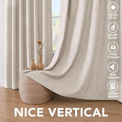 H.VERSAILTEX Primitive Linen Curtains 100% Blackout Curtain Drapes Burlap Curtains with White Thermal Insulated Liner, Grommet Top Drapes Living Room/Bedroom (2 Panels, 42 x 54 Inch, Natural)