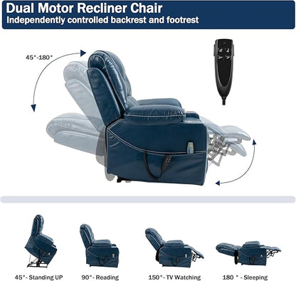 Dual Motor Power Lift Recliner Chair Sofa with Massage and Heating for Big Elderly Adults People, Lay Flat Lift Chair, Infinite Position, 2 Cup Holders, 2 Side Pockets, Lumbar Pillow