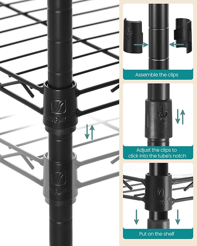 SONGMICS 5-Tier Bathroom Shelf, Storage Rack for Small Space, with 5 PP Shelf Liners, Removable Hook, Extendable Design, Ink Black and Rustic Brown ULGR023B02