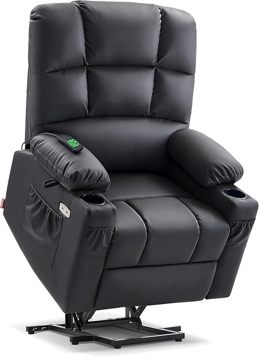 MCombo Large Dual Motor Power Lift Recliner Chair for Elderly, Massage and Heat, Lay Flat, Zero Gravity, Home Button, USB Port, Faux Leather 7680 (Black, Large)