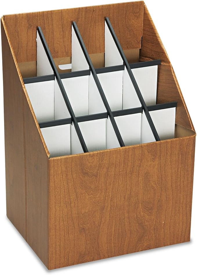 Safco 3079 Vertical Roll File, 12 Compartment, Walnut | Sturdy Corrugated Fiberboard | Grandstand Design | Wood Grain Finish | Office, Home & Classroom Workspace Organization