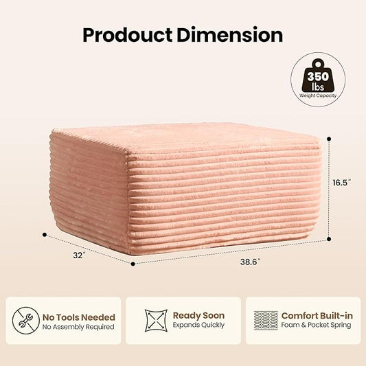 Removable Ottoman Can be Footrest Or Side Table, Idea for Living Room Bedroom Balcony(Plush Fabric, Pink)